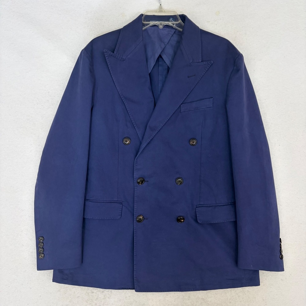 Polo Ralph Lauren 715 Blazer Men's 42R Blue Cotton Chino Double Breasted Coat - Picture 2 of 14
